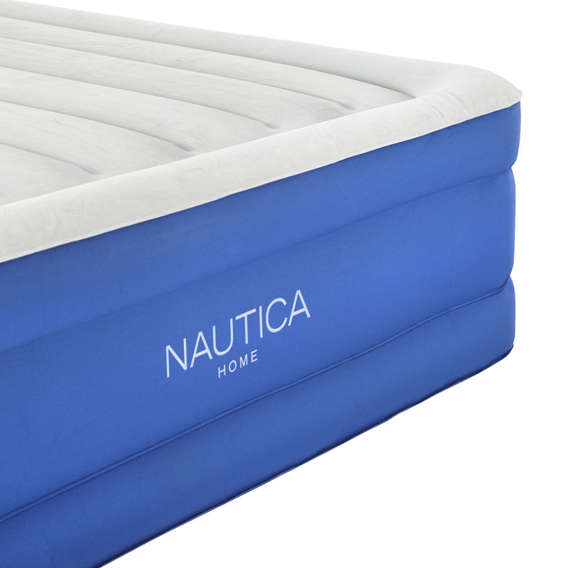 Queen Size Blue and White Inflatable Air Mattress with Built-in Pump