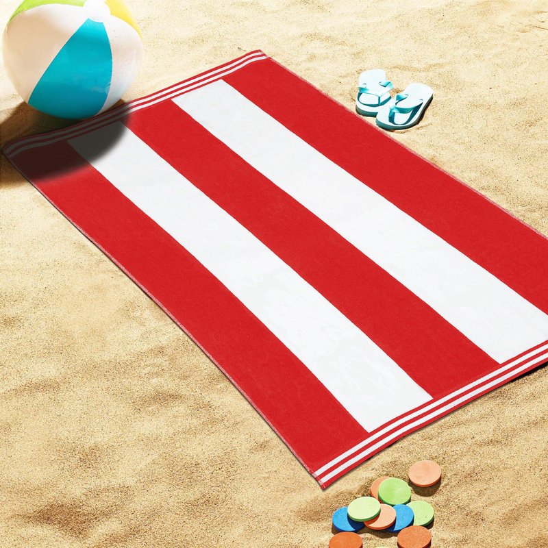 Oversized Red and White Cotton Cabana Stripe Beach Towel