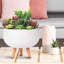 Concrete Effect Bowl Planter on Hardwood Legs, Round Indoor Plant Pot Stand for Indoor Plants, Shallow Planter with Honeycomb Pattern-1232425387-1232425385
