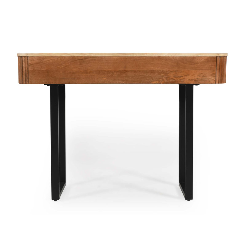 Console moderne en bois massif avec design cannelé et rangement, Naturel