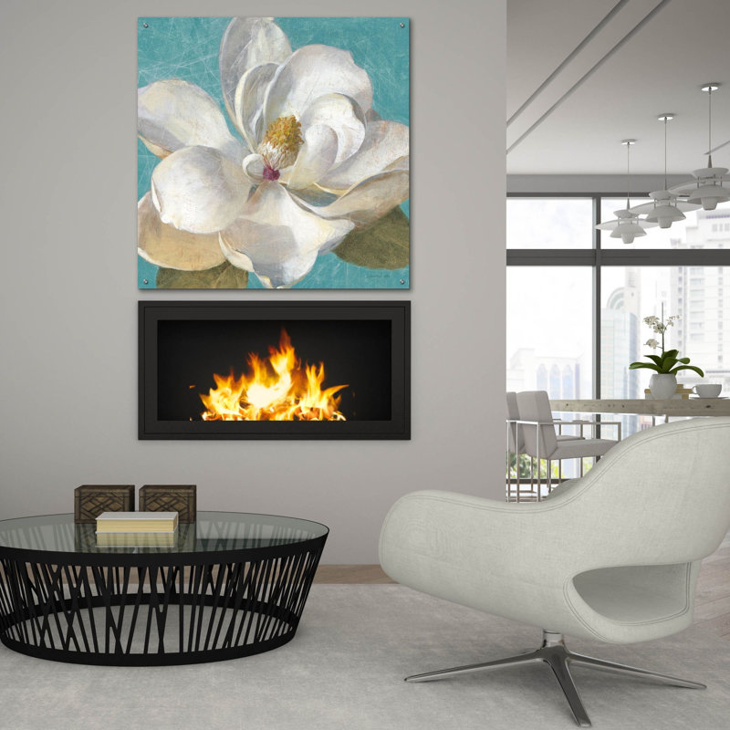 «Turquoise Bloom 1» par Danhui Nai, art mural en verre acrylique, H 36 po x l 36 po x P 0,2 po