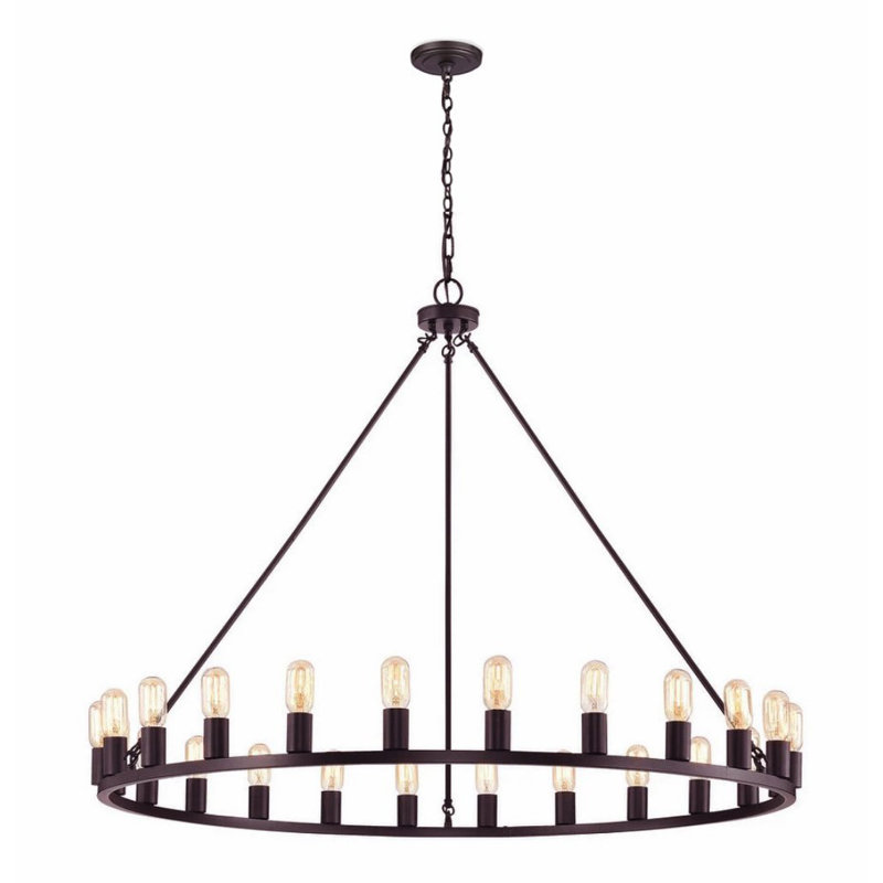 Lustre à roue unique et remarquable à 24 lumières Hempy, Bronze