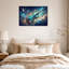 Tableau sur toile représentant un violon turquoise orné de lianes florales dorées sous un ciel étoilé-1851164571