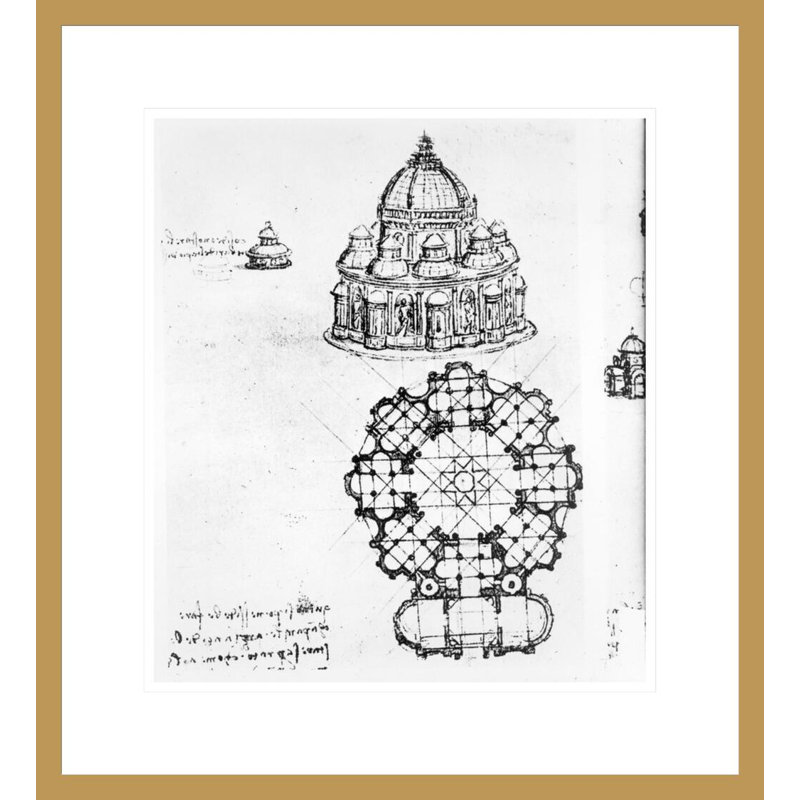 Détail d'une église centralisée par Léonard de Vinci, impression giclée encadrée, H 19,51 po x l 17,75 po