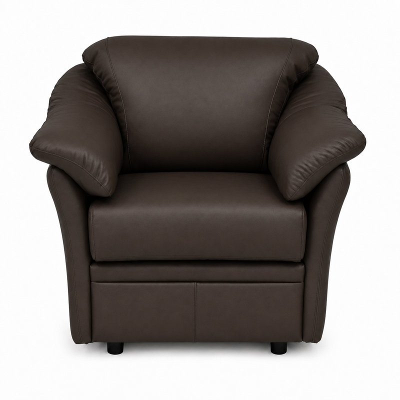 Chaise en cuir fleur Ramdev, H 34 po x l 39 po x P 36 po, Cuir véritable espresso