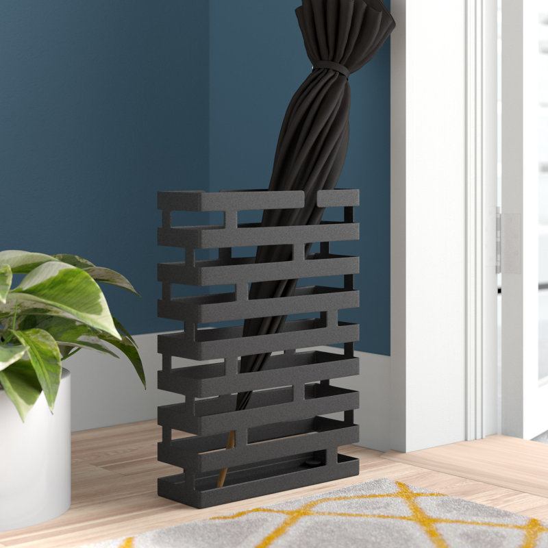 Black Powder-Coated Steel Rectangular Umbrella Stand