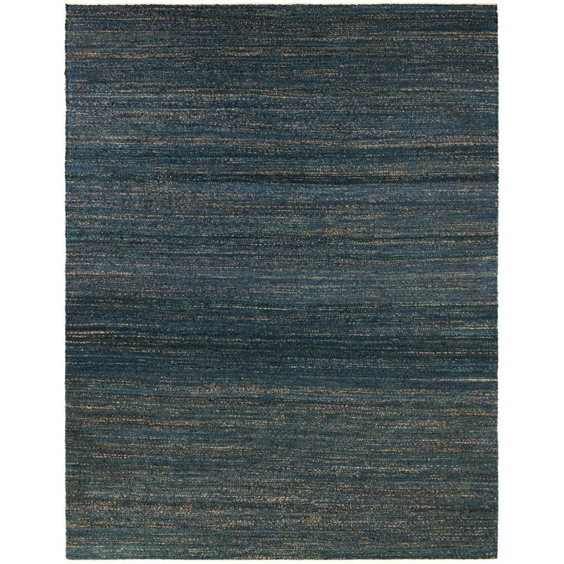 Tapis uni / rayé bleu océan Durah, Rectangle 9 pi x 12 pi
