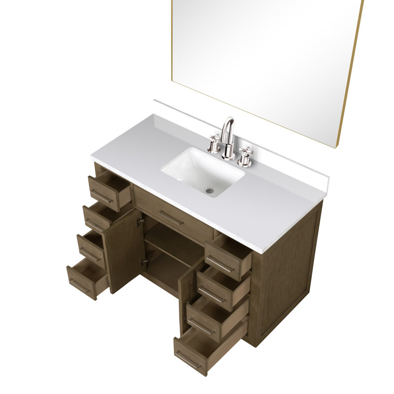 Ensemble de meuble-lavabo simple 48 "avec miroir, Chêne gris, White Quartz