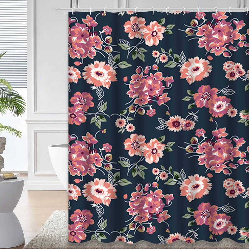 Rideau de douche imperméable à motif floral rétro avec 12 crochets, L 72 po x l 84 po