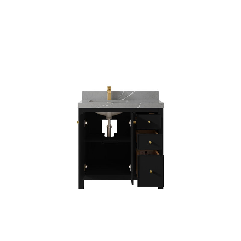 Meuble-lavabo simple 36 po avec plateau Chicago, Gris Piatra