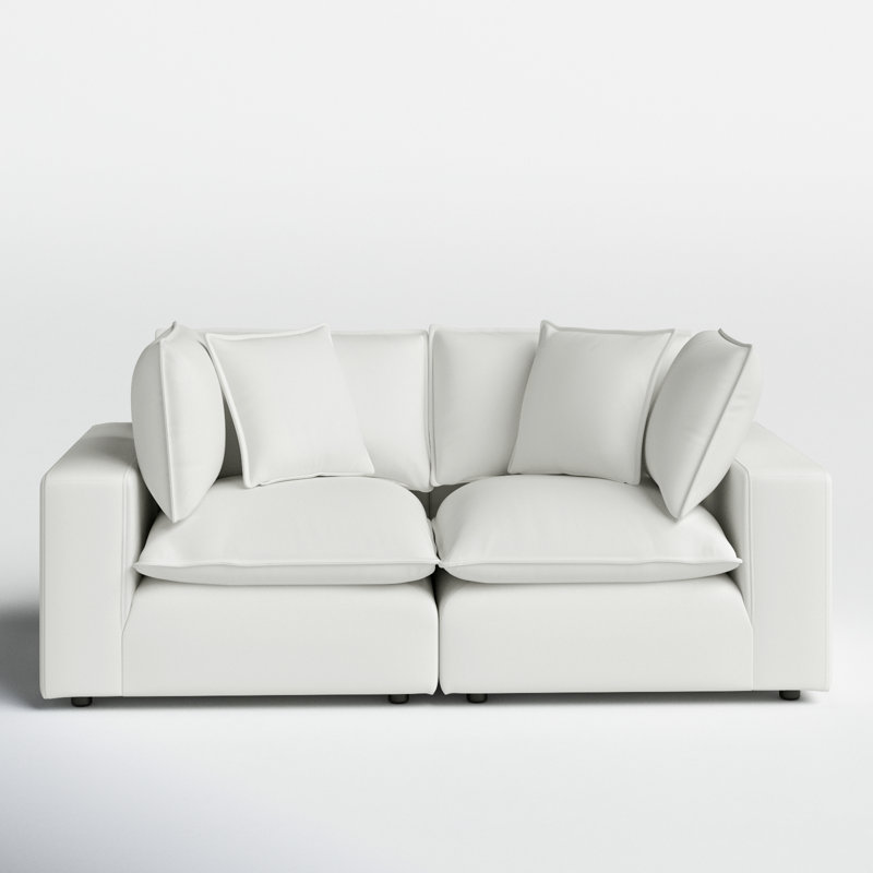 Ellaria 80.4" Square Arm Modular Loveseat with Reversible Cushions, White Polyester Blend