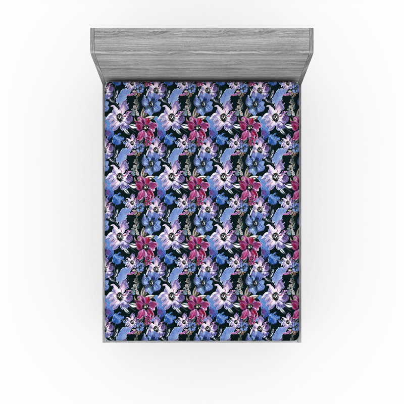 Drap-housse Ambesonne, Vert foncé et lilas / motif floral prune, Drap-housse de taille double