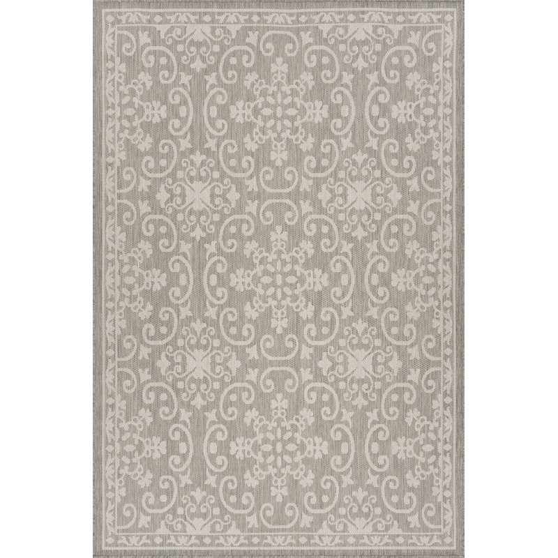  Tapis traditionnel intérieur / extérieur Sirelia, Gris, Rectangle 6 pi x 9 pi