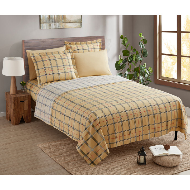 Ultra Soft Microfiber Sheet Set, Full/Double Sheet Set with 4 Pillowcases, Taupe Plaid
