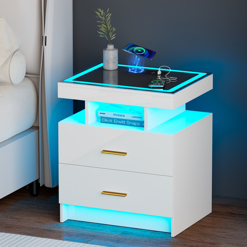 50cm W Manufactured Wood Bedside Table, White