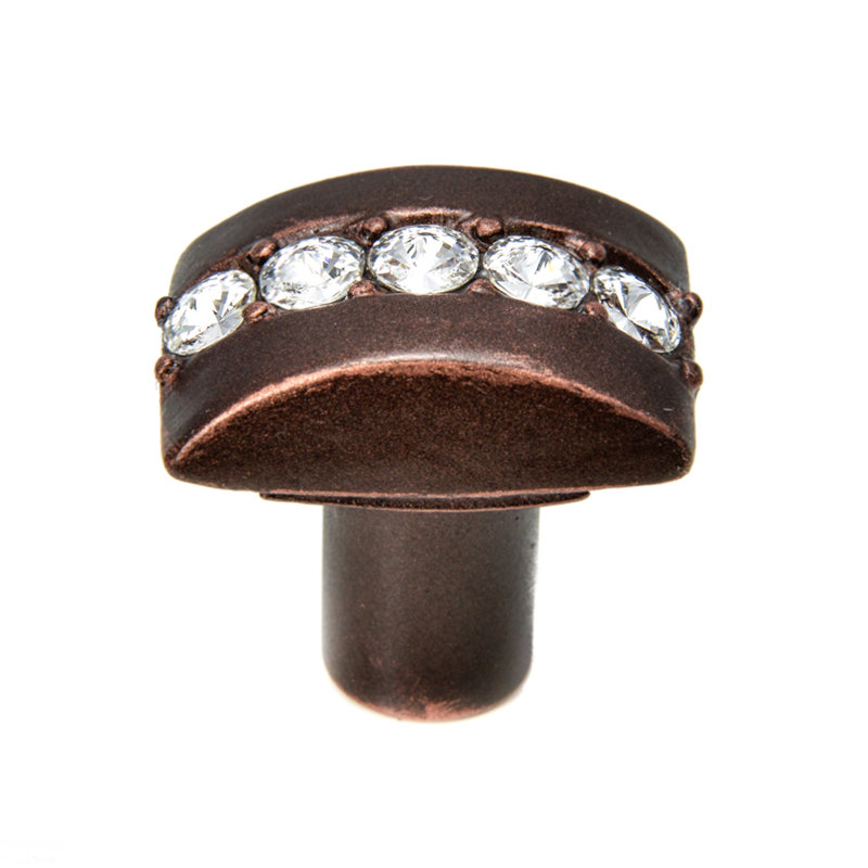 Caché rectangle knob with center of 5 rivoli Swarovski Aurore Boreale Crystalsin Antique Brass, Oil Rubbed Bronze
