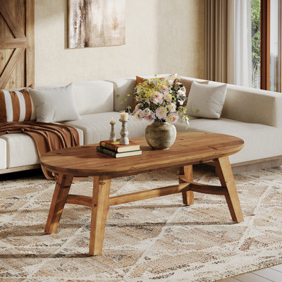 Table basse en bois massif, table de centre ovale ferme 47,24 pouces avec base robuste et coins arrondis pour le salon et le bureau, brun