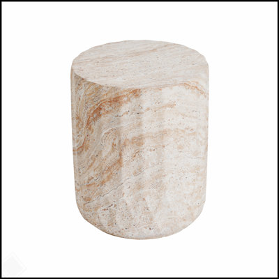 Table d'appoint extérieure / intérieure en béton léger, table d'appoint cylindrique en finition travertin pour une utilisation polyvalente