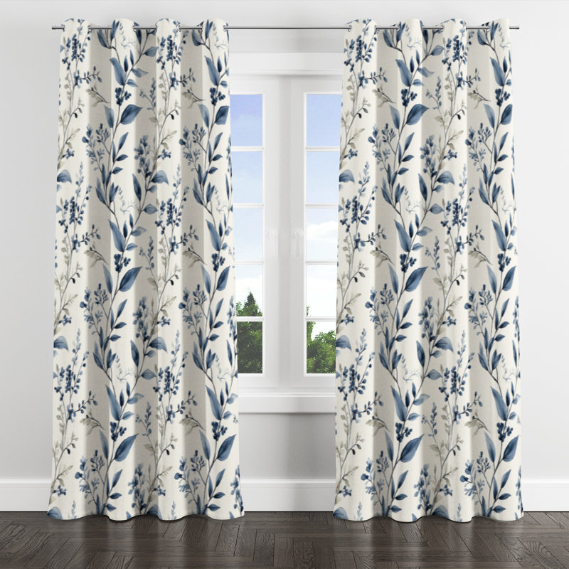 Country Farmhouse Window curtains - Blue Boigie Grommet Curtain - 1 Panel, 52" W x 84" L, Silver Grommets