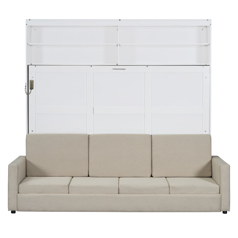 Grand lit escamotable mural avec canapé, lit pliable peu encombrant pour petit appartement et studio, blanc, Blanc