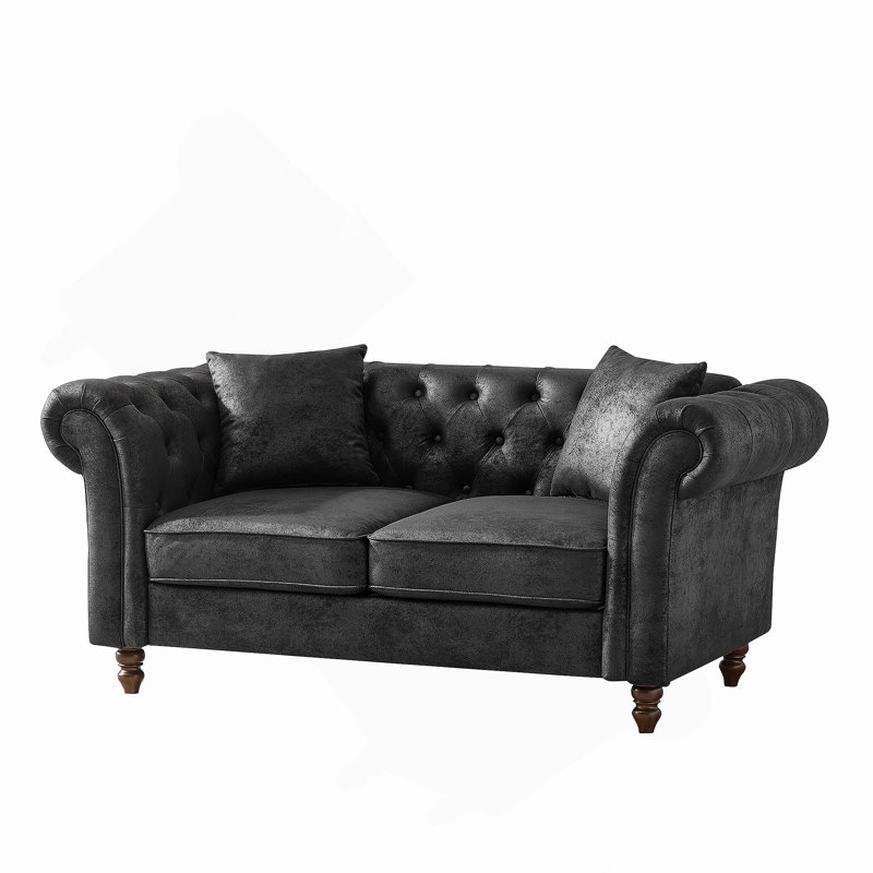 Canapé en tissu 66 po Chesterfield ‌Tech, canapé à accoudoirs roulés en tissu High-Tech, canapé rembourré de style Mid-Century, canapé 2 places pour salon, bureau, appartement, noir