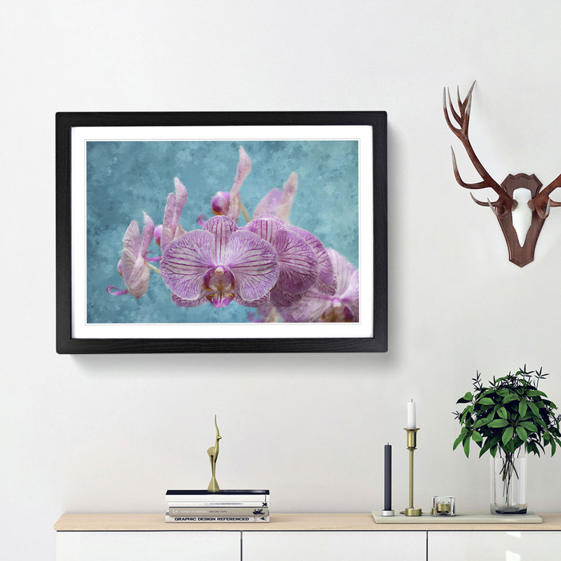 Lilac & Pink Orchids - Picture Frame Graphic Art Print, 62cm H x 87cm W x 2cm D, Black Framed