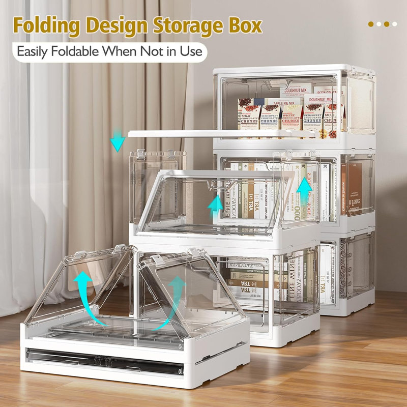 Clear Storage Bin with Lid 3 Pack-Plastic Multifunctional Folding Storage Bins for Bedroom