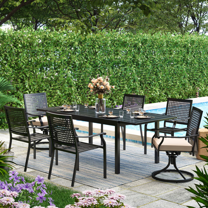 Ensemble repas d'extérieur pour 6 personnes avec chaises de patio et table extensible Salem