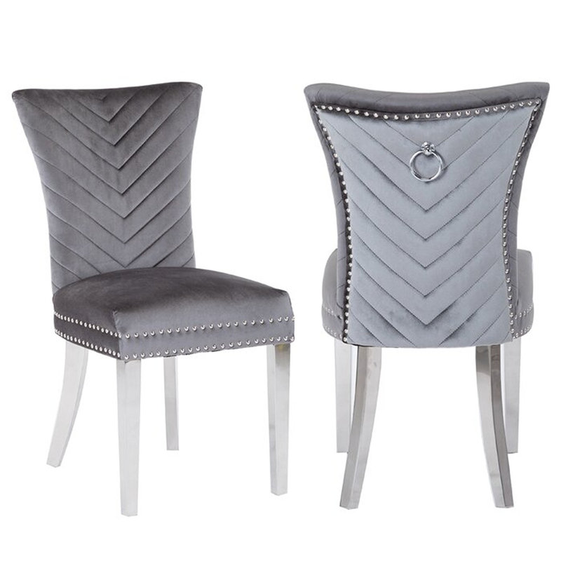 Chaise à oreilles Escalera, Gris foncé, Argenté