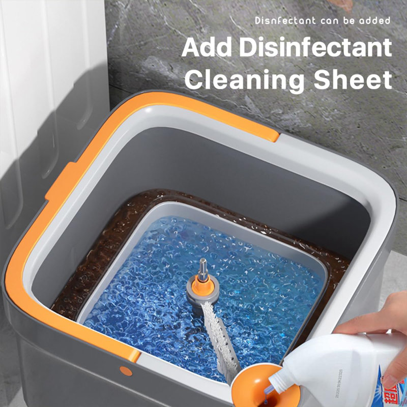 Spin Mop And Bucket System, Includes Dual Compartment Mop Bucket With Thick Washable Microfiber Pads For Home Cleaning (Mop Set)