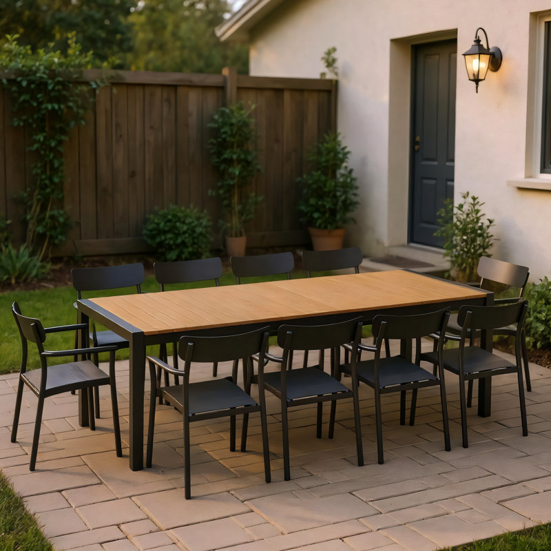 Dugas 11Pc Extendable FSC Wood And Aluminum Outdoor Patio Dining Set