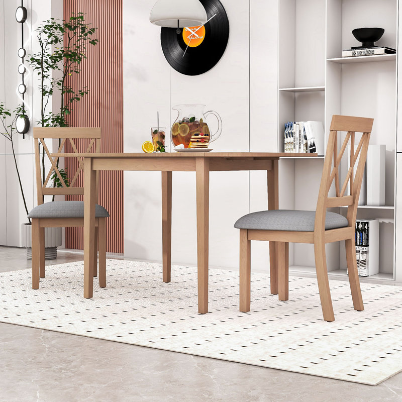 Ensemble de salle à manger extensible peu encombrant - table à abattants pliable avec 2 chaises rembourrées, Naturel