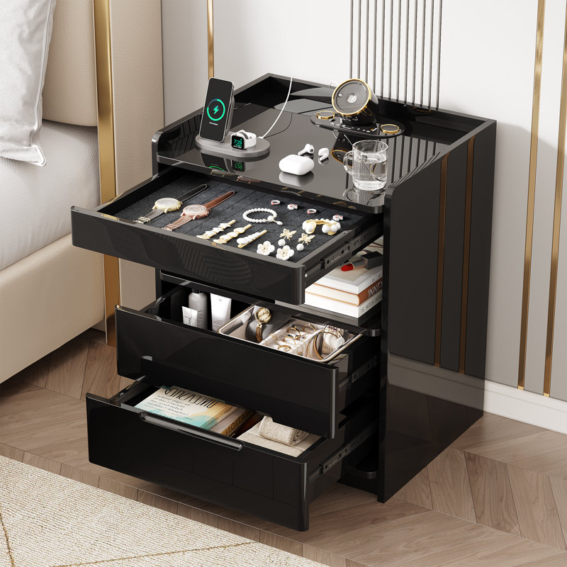 51 cm W Bedside Table, Black