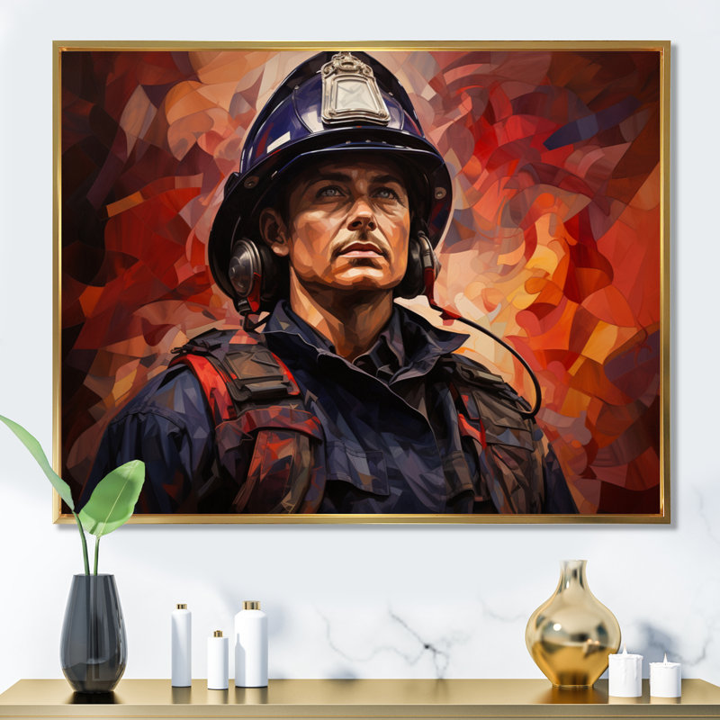 Fireman Portrait II - Fireman Wall Art Prints, Gold Floater Framed, 24" H x 32" W