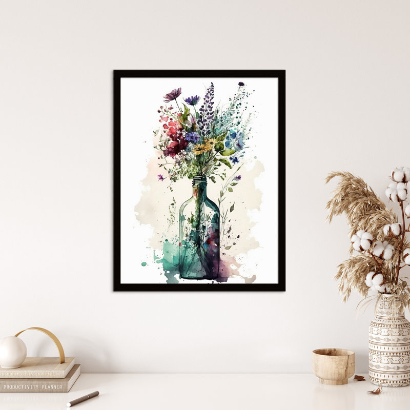 Elegant Wildflower Bouquet In Glass Bottle - Single Picture Frame Print