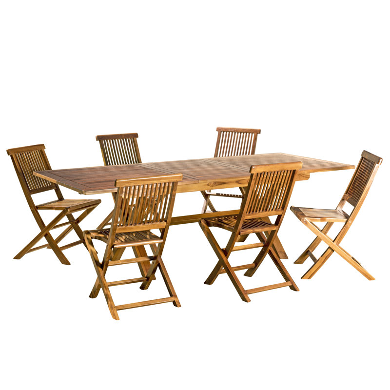 Sartin 6 - Person Teak Wood Patio Dining Set with Extendable Rectangular Table