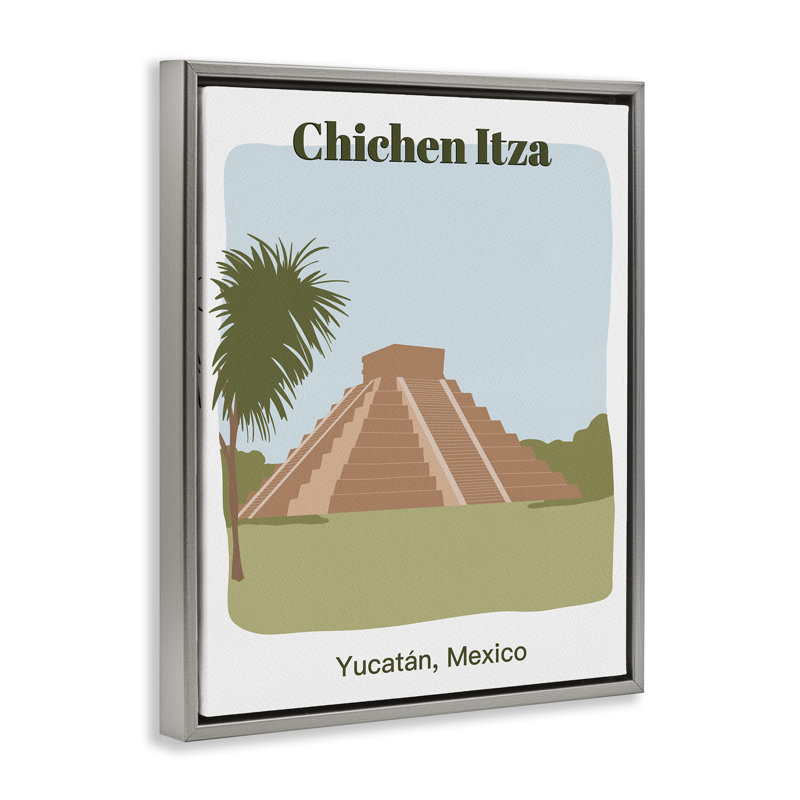 Chichen Itza, art mural encadré flottant par Regina Moore, Gris, H 31 po x l 25 po