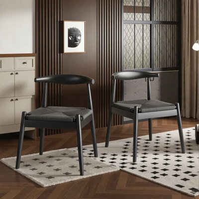  KELVIO Weave Dining Chairs Set of 2, Mid-Century Modern Solid Oak Frame Dining Chair with Handwoven Rope Seat, Upholstered Kitchen Side Chair for Dining Room, Living Room & Home Office
