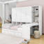 Lit de jour en bois avec poste de travail intégré, grandes tablettes de rangement et disposition personnalisable-427163637-427163634