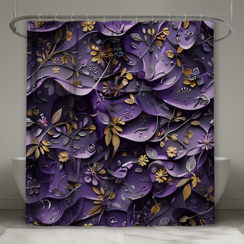 Rideaux de douche mauve à motif floral extra longs, L 70 po x H 93 po
