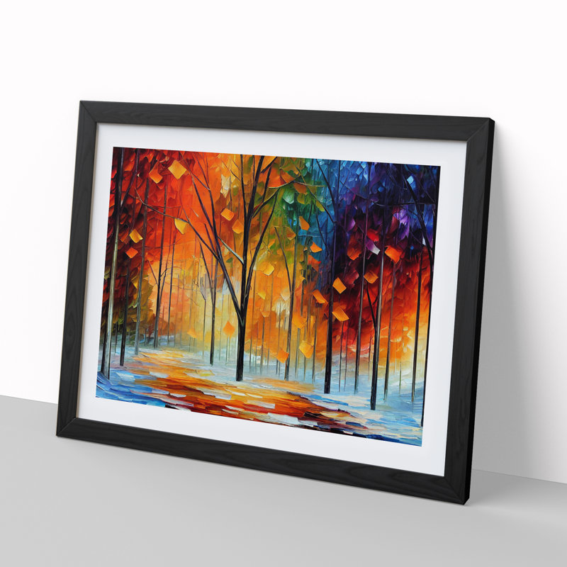 Pretty Winter Forest Vol.1 Abstract - Single Picture Frame Painting, Black Framed, 46cm H x 64cm W x 2cm D