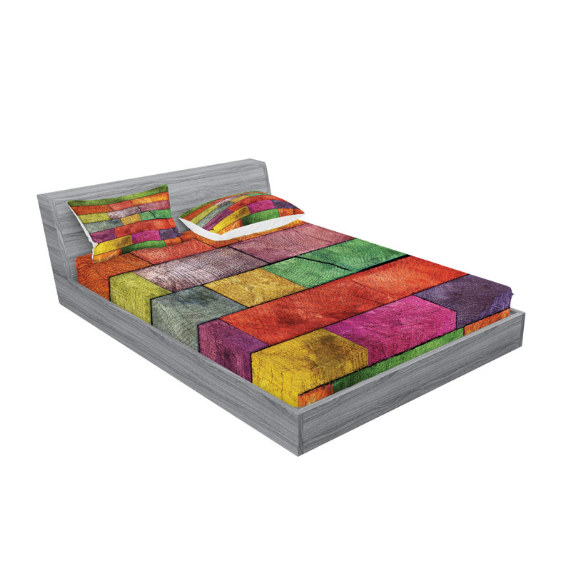 Multicolore drap-housse et coussin décoratif Ambesonne, Ensemble de draps pour très grand lit + 4 taies d