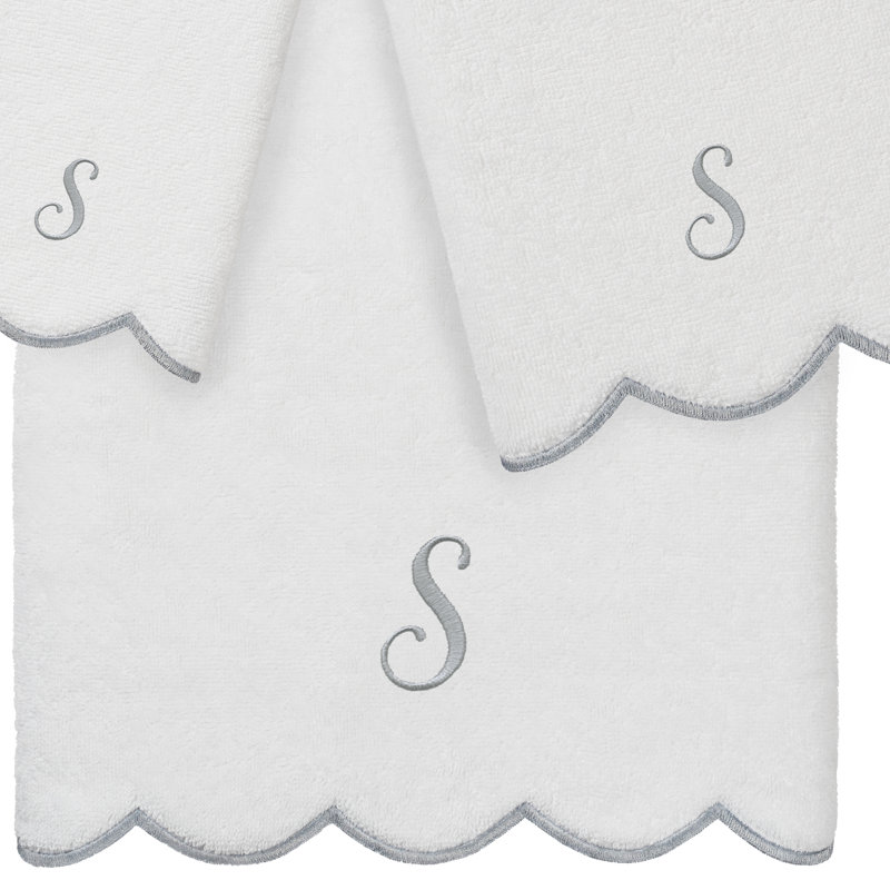  Ensemble de serviettes personnalisées 100% coton ADORNIA, S, Blanc / Gris, Ensemble 3 serviettes de bain