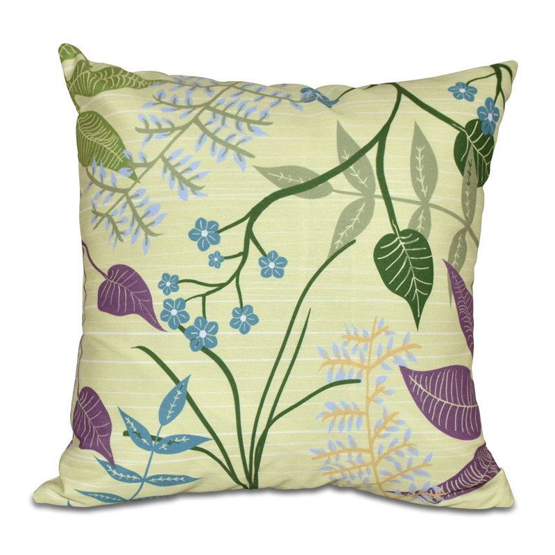 Botanical Blooms Floral Reversible Throw Pillow, 16" H x 16" W, Green