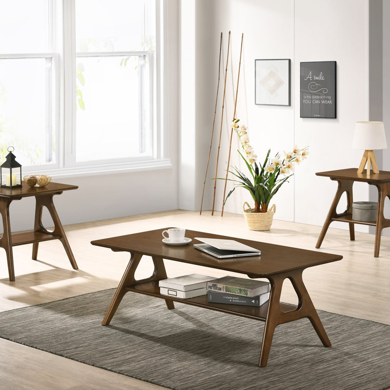 Ensemble de tables basses 3 pièces Mid-Century modernes en bois avec rangement, parfait pour le salon