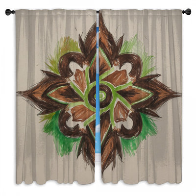 Brown Green Amone Window Curtains Mandala Sheer & Room Darkening - 2 Panels
