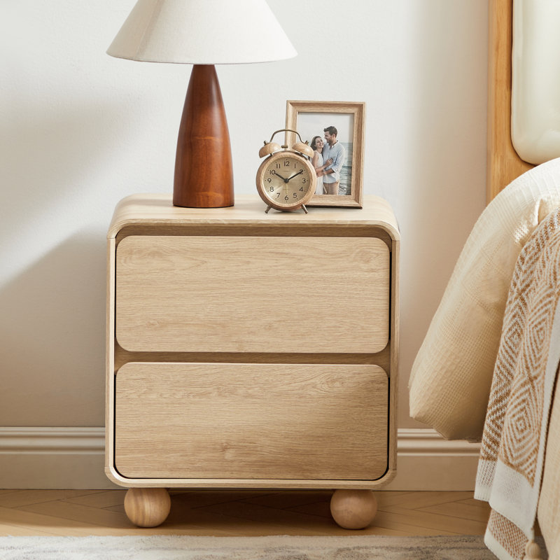 End Table With 2 Drawers, Natural