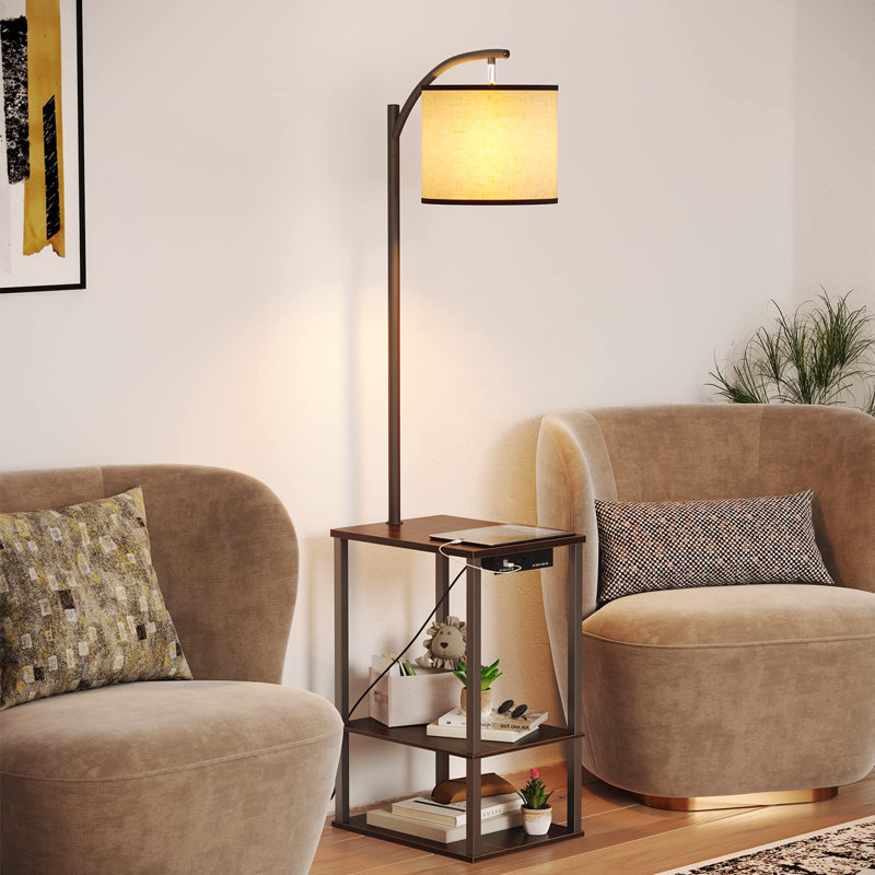 Lampe sur pied avec table, Bois brun