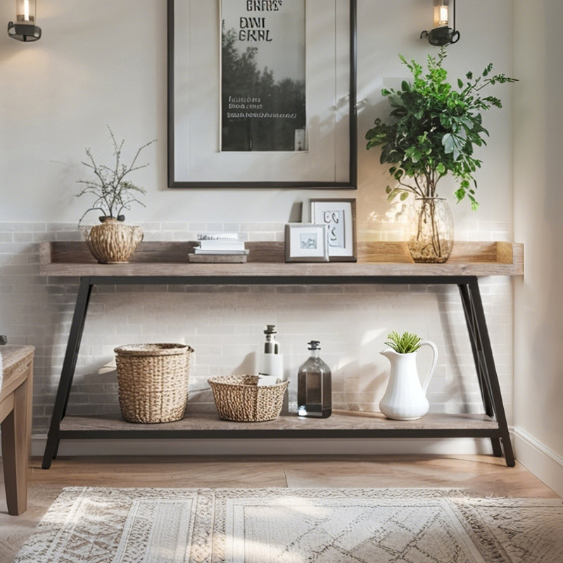 70.9" Long Console Table, Sofa Table Behind Couch with 2 Tier Storage Shelf, Narrow Entryway Hallway Table for Living Room
