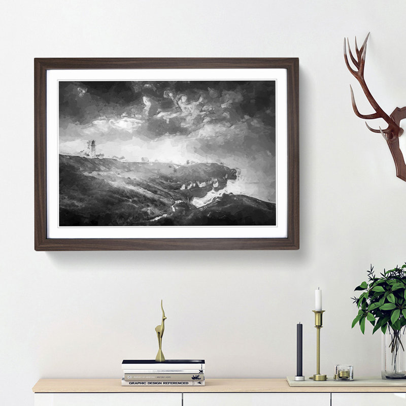 Moody Lighthouse and Seascape - Picture Frame Graphic Art Print, Walnut Framed, 48cm H x 65cm W x 2cm D